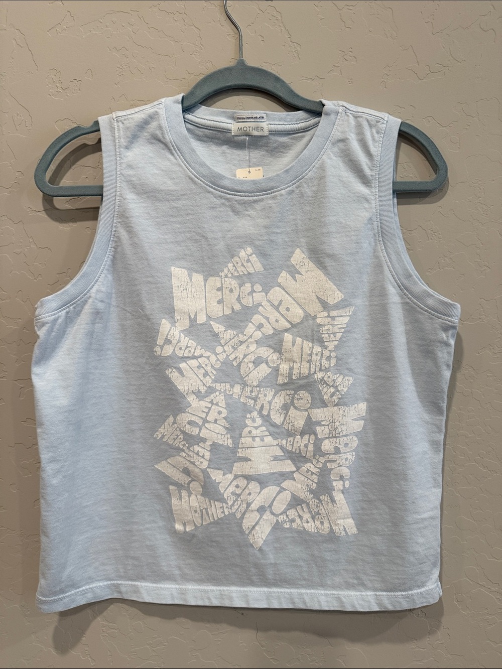 NWT MOTHER The Strong and Silent Type Merci Graphic Tank Blue